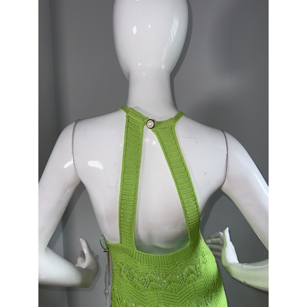 House of Harlow 1960 Neon Green Crochet Halter Maxi Dress Open Back size Sโ New - Picture 10 of 12